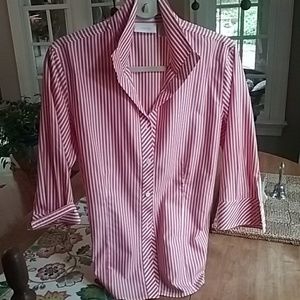 CHICO'S  size 2 CORAL STRIPED no-Iron BLOUSE
